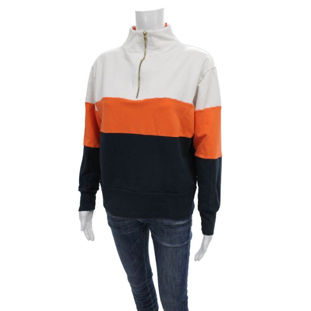 Addison Bay Women White Pullover Sweatshirt High Neck Zip Size S - Picture 2 of 5